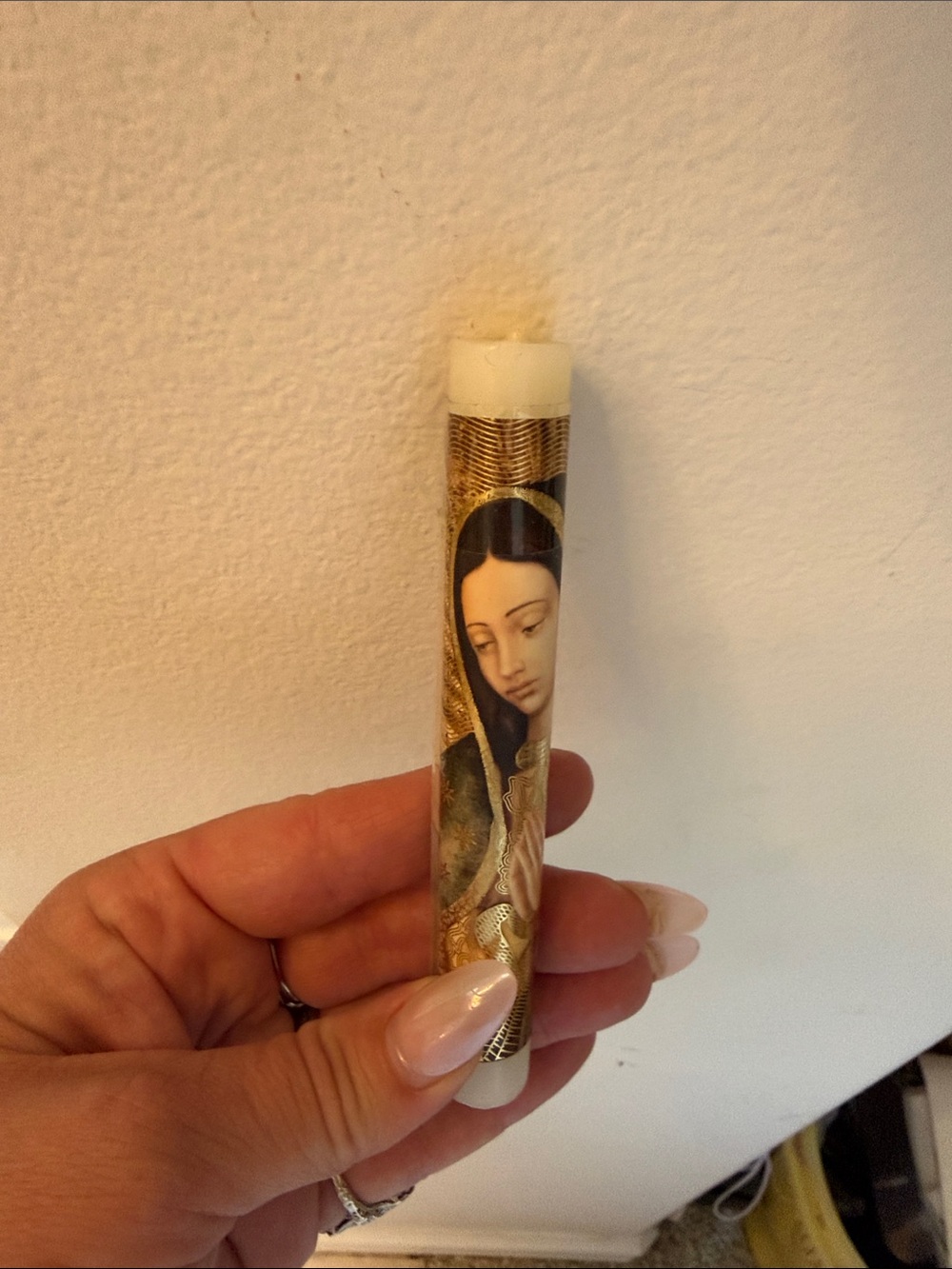 Christian Virgin Mary Decorative Prayer Candle - White and Gold